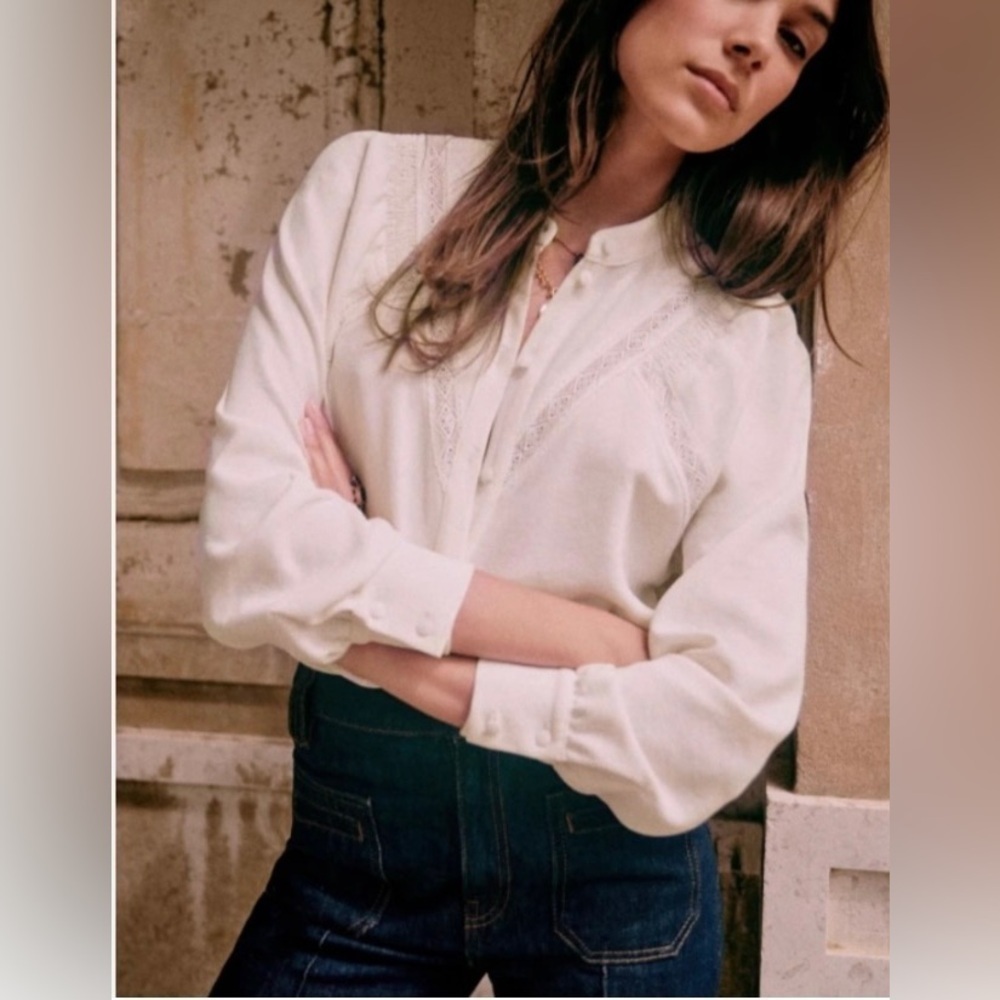 Sezane Jazz Blouse Long Sleeve in Ecru Size 4 NWT